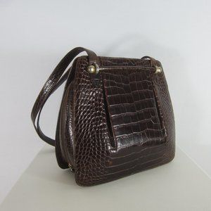 Vtg Bally Brown Embossed Leather Top Handle Bag